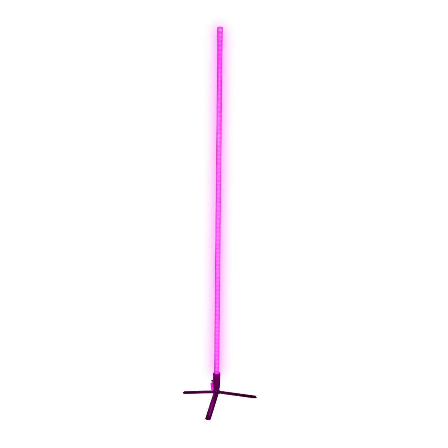 Denver SCL-155 RGB wifi hjørnelampe på sort tripodbase, lyser pink.
