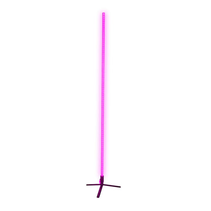 Denver SCL-155 RGB wifi hjørnelampe på sort tripodbase, lyser pink.