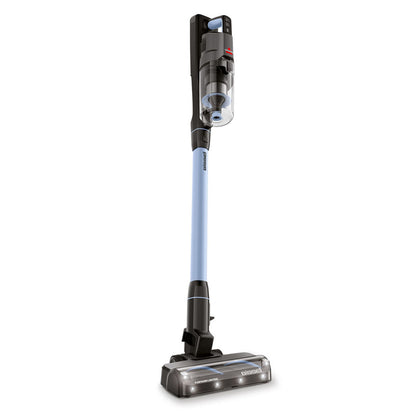 Bissel PowerClean FurFinder Select skaftstøvsuger, blå, transparent støvbeholder, sort-gråt rengøringshoved.