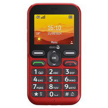 Doro Leva L11 mobiltelefon rød med lille skærm, store taster, navigationstaster og tryghedsknap.