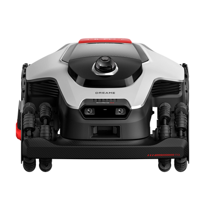 Dreame A3 AWD 1000 robotplæneklipper 1000 m², hvid/sort med røde detaljer, kamera, hjul, 3D LiDAR, Dreame-logo foran.