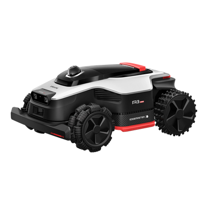 Dreame A3 AWD 1000 robotplæneklipper sort/hvid/rød, firehjulstræk, robust hjul, sensorer på toppen, op til 1000 m².
