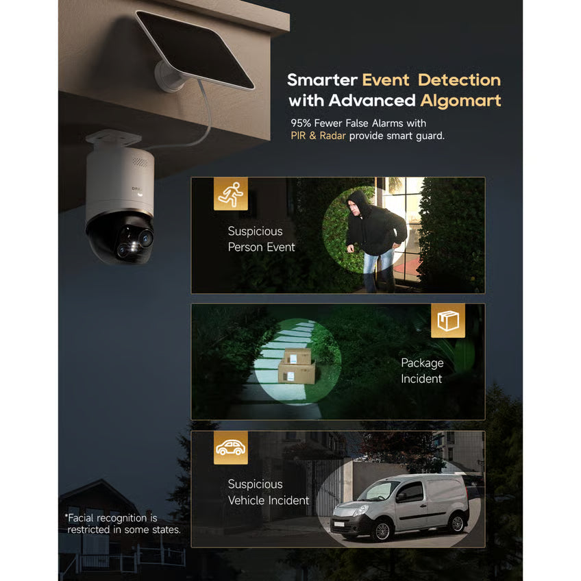 DREAME NAVO Elite 1 OutCam White 4K udendørskamera med AI-bevægelsesdetektering af personer, pakker og køretøjer.