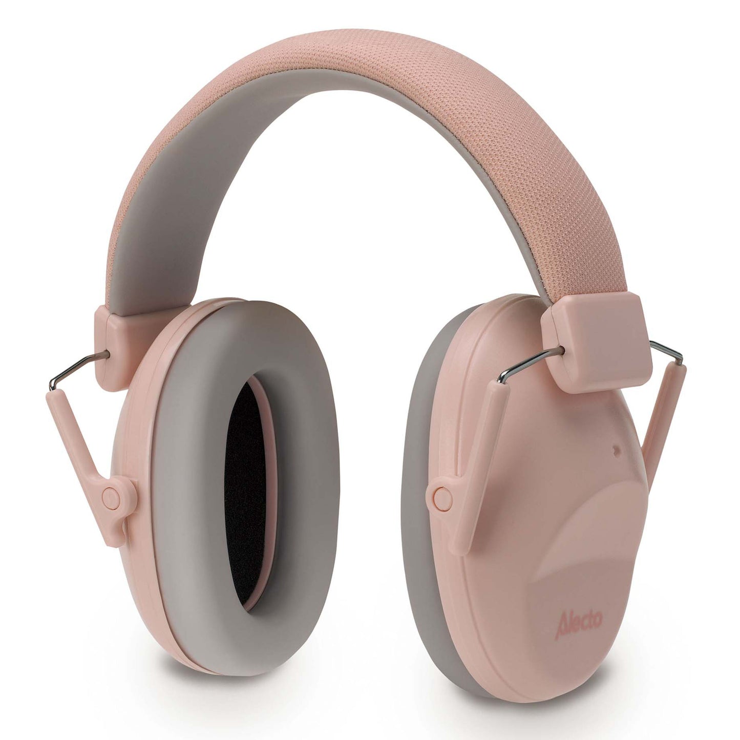 Alecto BV73PK børne høreværn, over-ear, lyserosa ydre, grå polstrede puder og justerbar bøjle.