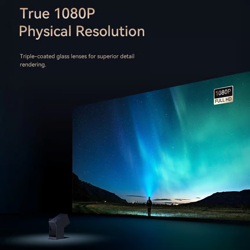 WANBO Cube 2 Pro smartprojektor, Full HD, Android TV 11, ægte 1080p, tredobbelt glaslinse til stor skærm med nordlys.