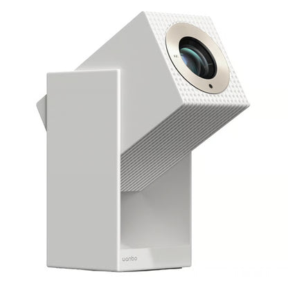 WANBO Cube 2 Pro smartprojektor, Full HD, Android TV 11, struktureret kabinet, rund linse, WANBO-logo ved foden.