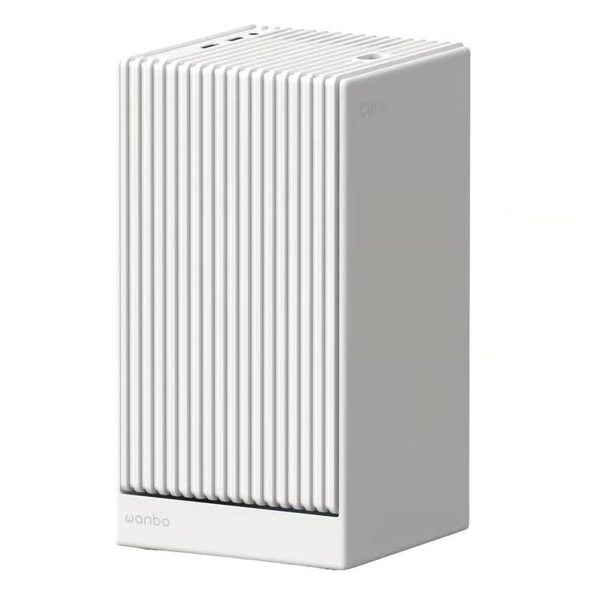 WANBO Cube 2 Pro smartprojektor, hvid, rektangulær med lodrette riller foran og på siderne, Full HD, Android TV 11.