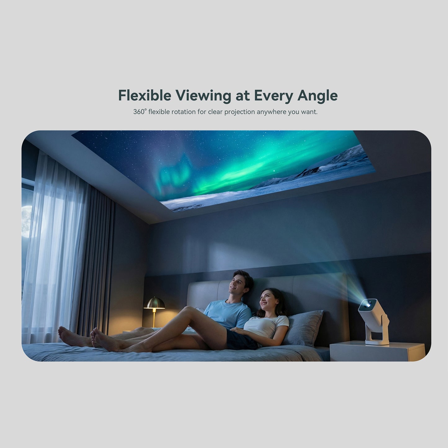 Wanbo bærbar projektor med Android TV og 360° gimbalstativ