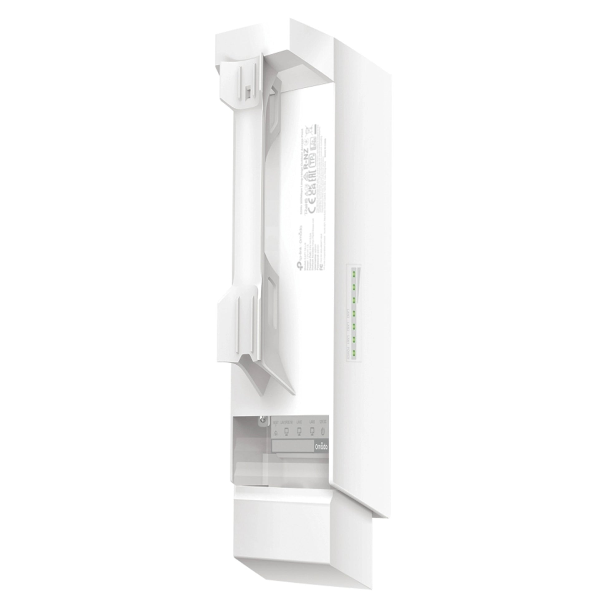 TP-Link Omada EAP215-Bridge KIT trådløs bro 5 km, bygning-til-bygning-forbindelse, hvidt panel med mærkede afbrydere.