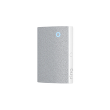 RING Chime Gen.3 smart notifikationshøjttaler, hvid, rektangulær med mesh-front, blå LED og RING-logo på siden.