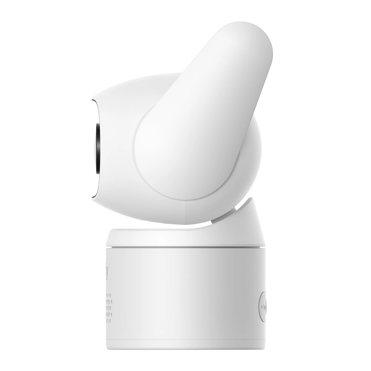 EUFY C31 overvågningskamera, hvid, 360° panorering, sideprofil, delvist synlig linse, AI-sporing.
