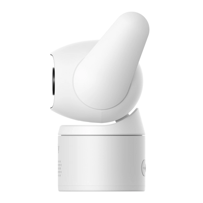 EUFY C31 overvågningskamera, hvid, 360° panorering, sideprofil, delvist synlig linse, AI-sporing.