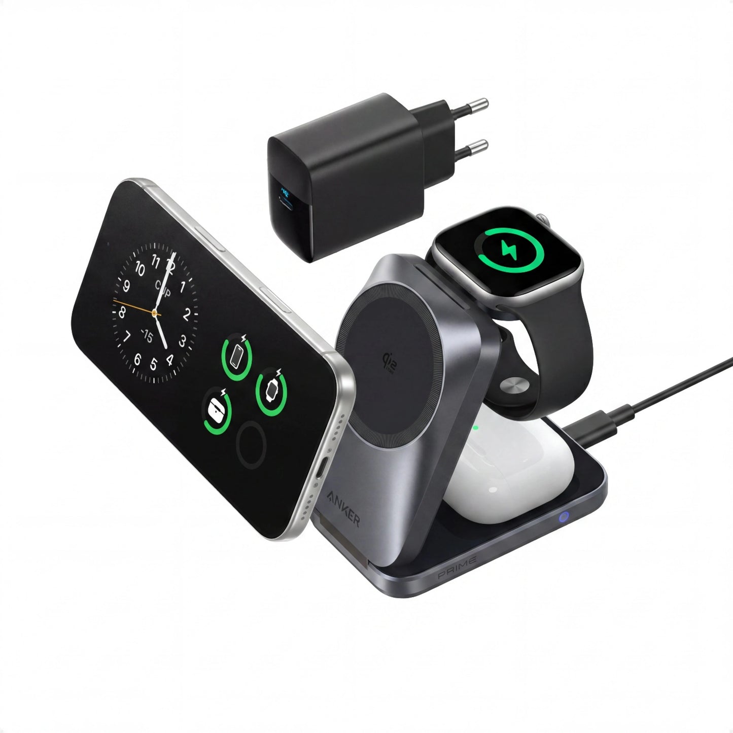 Anker Prime Foldable 3-i-1 MagGo-oplader, Sort