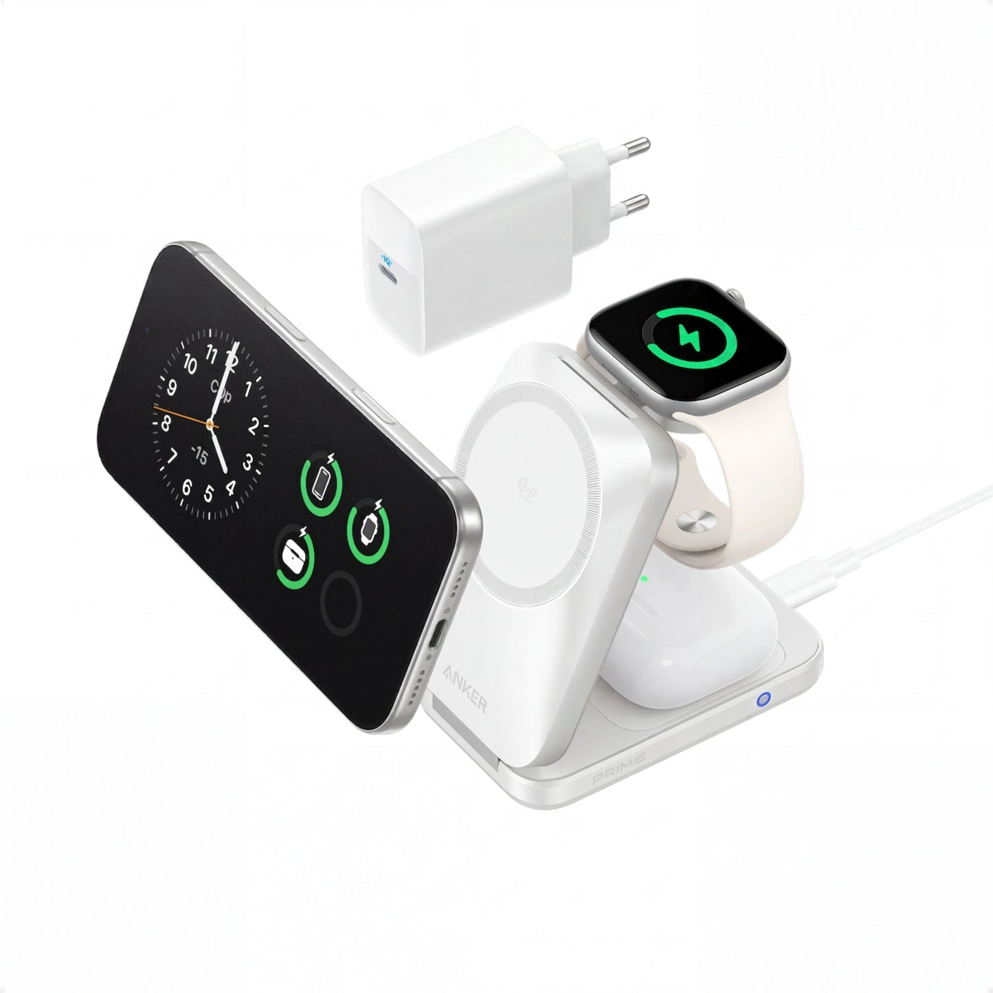 Anker Prime Foldable 3-i-1 MagGo-oplader, Sølv