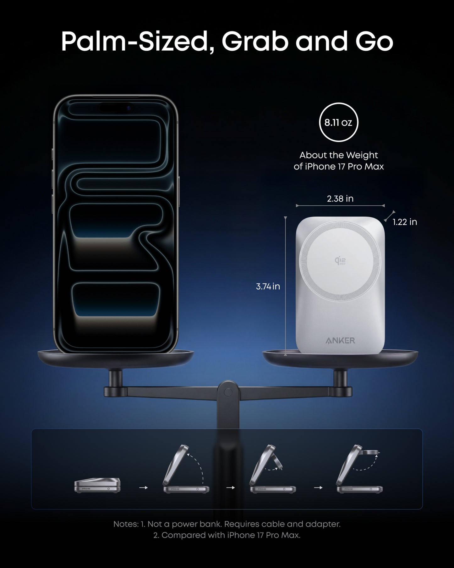 Anker Prime Foldable 3-i-1 MagGo-oplader, Sølv