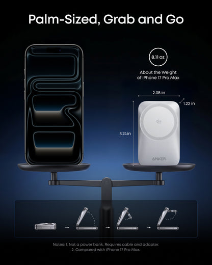 Anker Prime Foldable 3-i-1 MagGo-oplader, Sølv