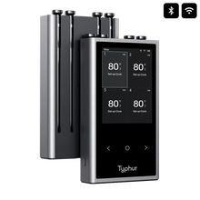 Typhur Sync Quad trådløst stegetermometer med fire sonder, touchscreen med fire temperaturmålinger samt Bluetooth- og WiFi-ikoner.