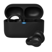 Sort Philips 2000-serie åbne øretelefoner med hovedbøjle, Bluetooth 5.4, ørekroge og åbent opladningsetui med lysindikator.