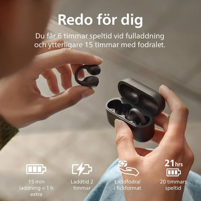 Philips 2000-serien: åbne øretelefoner med hovedbøjle, IPX4, opbevares i opladningsetui, specifikationer: Bluetooth 5.4, batteritid.