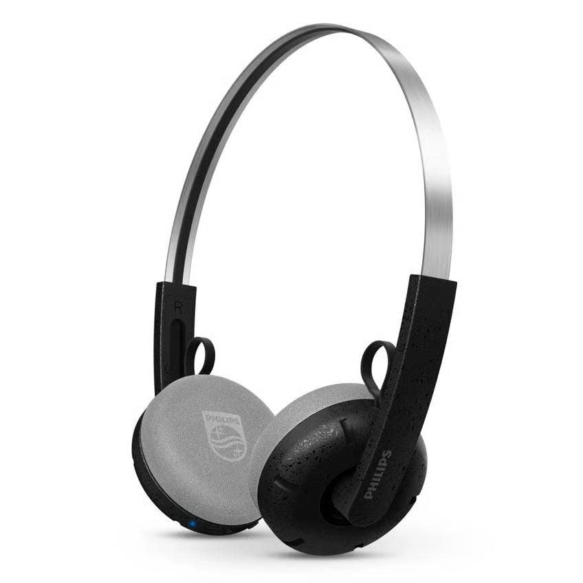Philips TAH2000 The Ringo trådløse on-ear-hovedtelefoner, tynd metalbøjle, grå puder og sorte ørekopper.