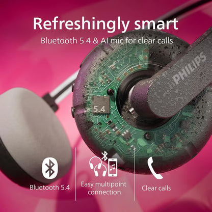 Philips TAH2000 The Ringo – trådløse on-ear-hovedtelefoner med gennemsigtigt hus, synlig elektronik og Bluetooth 5.4.