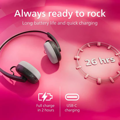 Philips TAH2000 The Ringo trådløse on-ear-hovedtelefoner med 26 timers batteritid, ikon for opladningsstatus og USB-C-port.