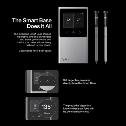 Typhur Sync Dual trådløst grill- og stegetermometer med digitalt display, to metalfølere, temperaturindstillinger, kerneføler.