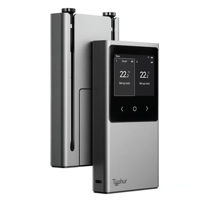 Typhur Sync Dual trådløst grill- og stegetermometer med digitalt display og to aftagelige målesonder i metalholder.