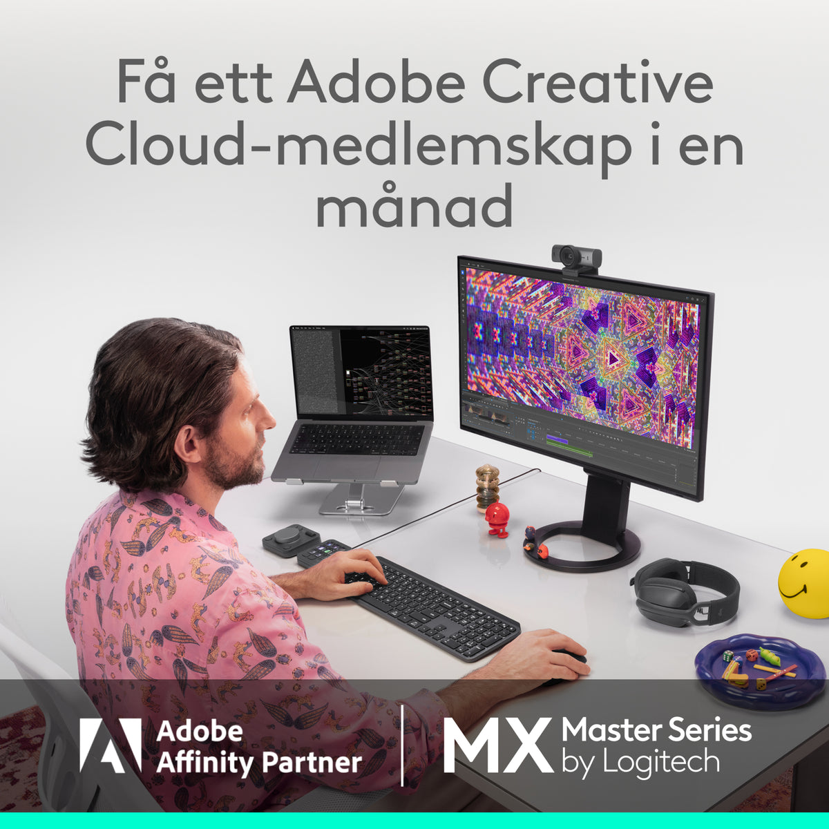 Logitech MX Master 4 – trådløs ergonomisk mus i Graphite med haptisk feedback og trådløst tastatur til skrivebordet.
