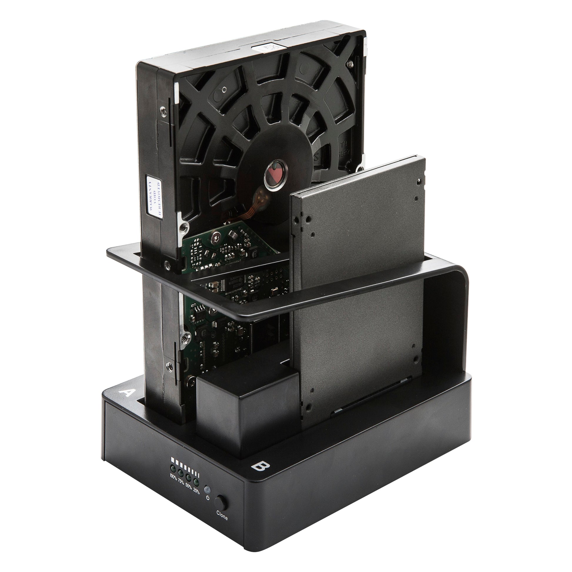 Sort dual-bay USB 5 Gb/s dockingstation til 2,5"/3,5" SATA HDD/SSD med diskkloning og lodret isætning.