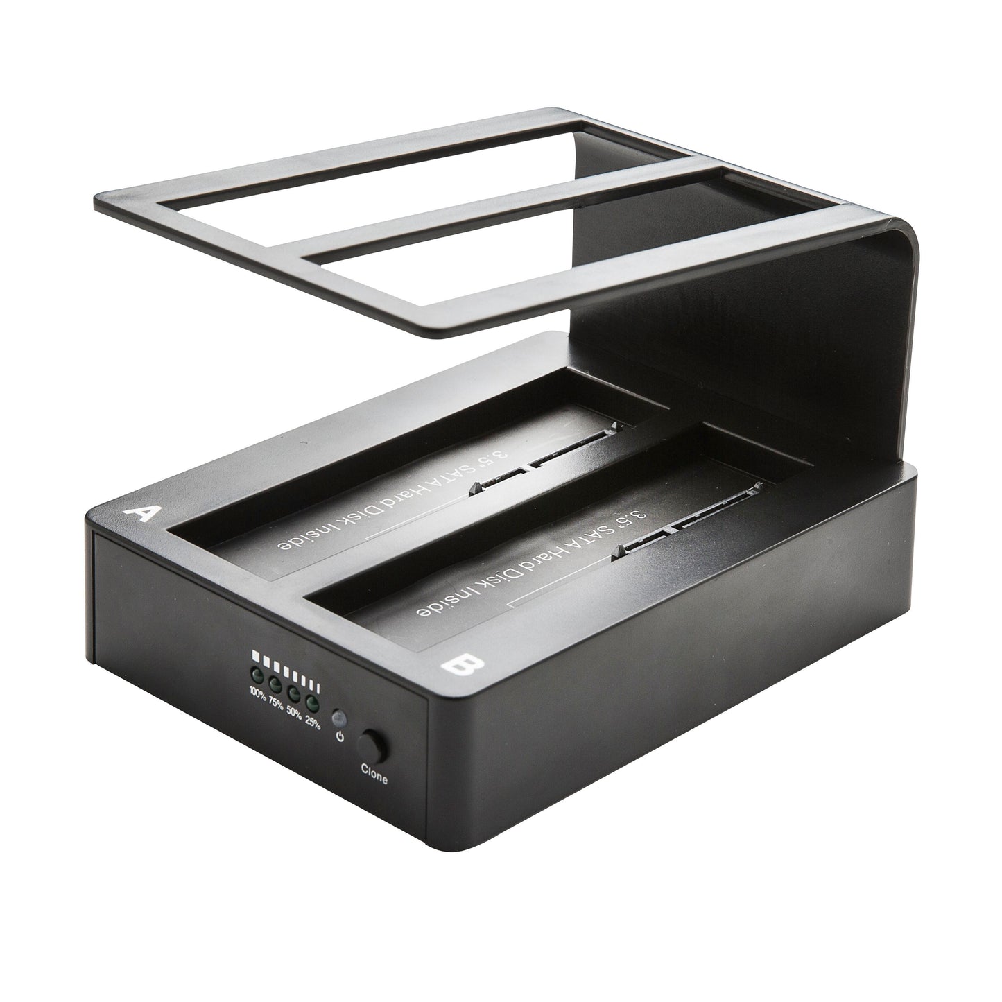 USB 5 Gb/s dockingstation, sortering, til slots til 2,5"/3,5" SATA HDD/SSD, kontrolknapper, hævet støtteramme.