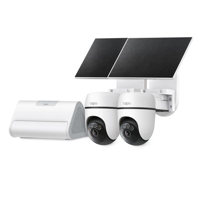 TP-Link Tapo C425-kamerasæt med 2 kameraer, 2 solcellepaneler og H500-hub.