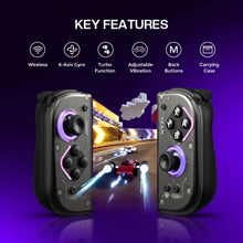 NYXI Hyperion 2 Joy-Con til Nintendo Switch, sort med LED-lys og Hall-effekt-styrepinde, vises med funktionsikoner.