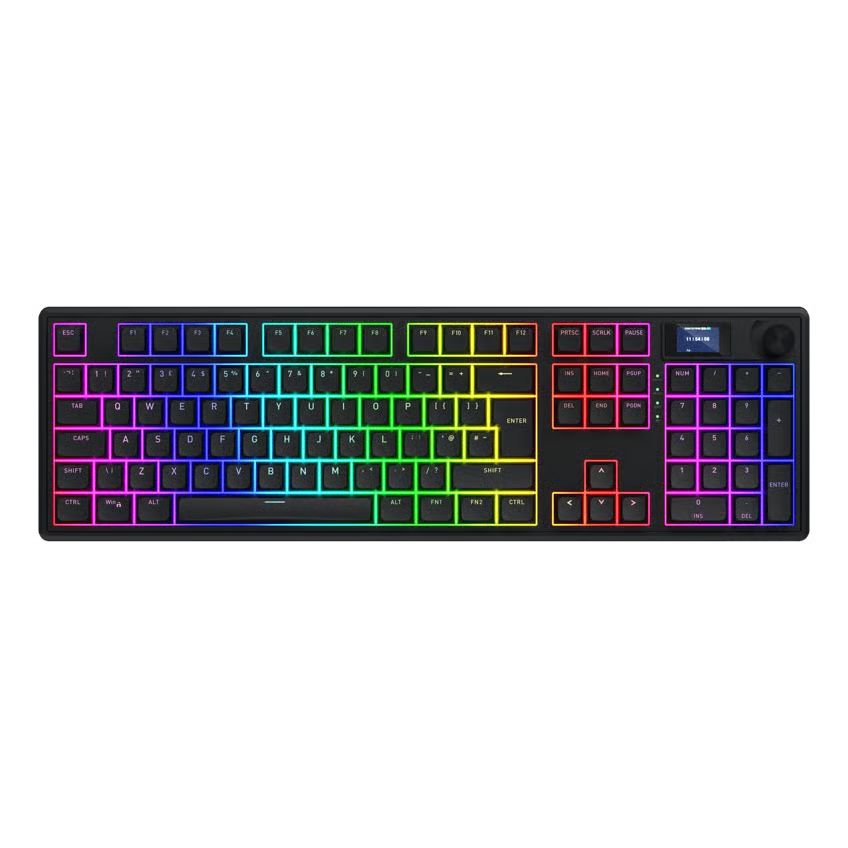 HATOR Skyfall 100 Pro trådløst gaming-tastatur, sort, QWERTY-layout, lineære kontakter, regnbuebelysning, hældning.