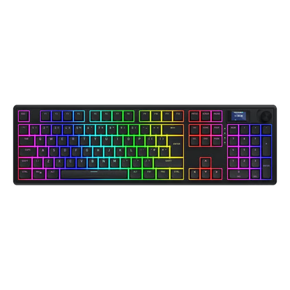 HATOR Skyfall 100 Pro trådløst gaming-tastatur, sort, QWERTY-layout, lineære kontakter, regnbuebelysning, hældning.