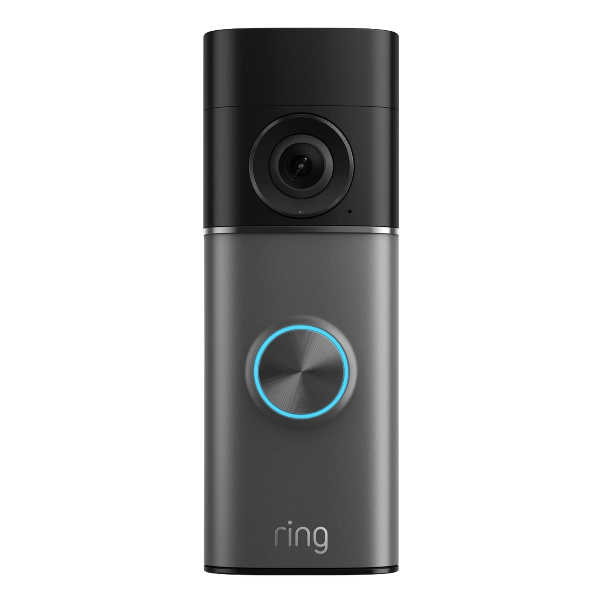Ring Battery Video Doorbell Pro Retinal 4K Deep Silver med topkamera, blå oplyst knap og bevægelsesdetektering.