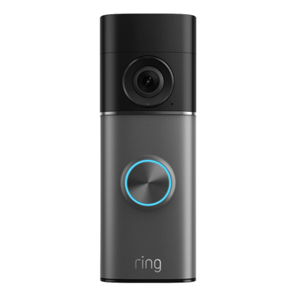 Ring Battery Video Doorbell Pro Retinal 4K Deep Silver med topkamera, blå oplyst knap og bevægelsesdetektering.