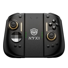 NYXI Hyperion 3 trådløs JoyPad til Nintendo Switch 2, sort, med Hall-effekt-dobbeltsticks, D-pad, action- og skulderknapper, grønne LED-lamper, ugle-logo.