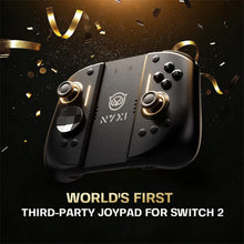 NYXI Hyperion 3 trådløs JoyPad til Nintendo Switch 2, sort med gulddetaljer og teksten »WORLD’S FIRST THIRD-PARTY JOYPAD FOR SWITCH 2«, Hall-effekt-joysticks.
