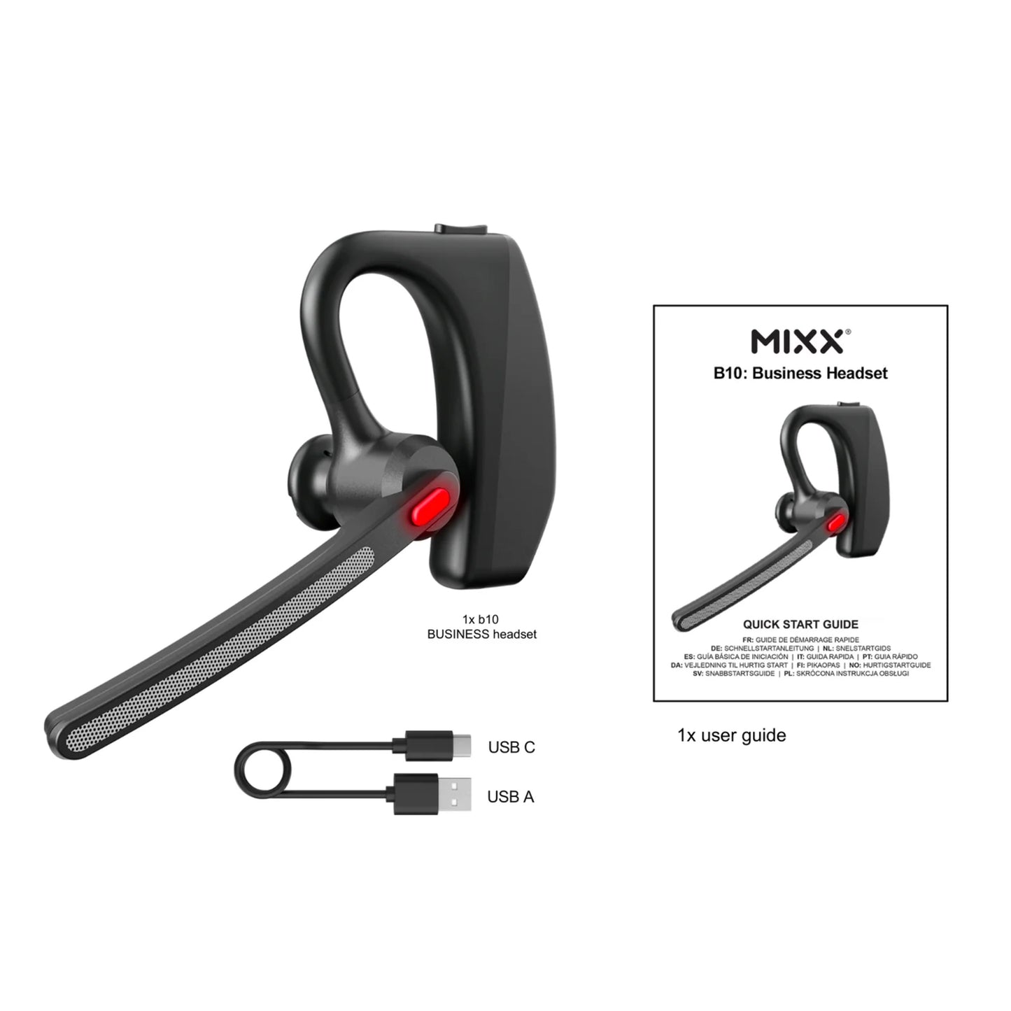 MIXX Mono Headset B10 trådløst med ENC-mikrofon, Sort