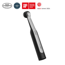 HOTO Wand genopladelig roterende rengøringsbørste, sort/sølv, IPX7 vandtæt, udmærket med Good Housekeeping-logoet, vinder af iF Design Award 2026 og Red Dot-prisen 2025.
