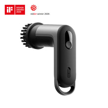 HOTO Grip genopladelig elektrisk rengøringsbørste, sort, med tænd/sluk-knap, mærker for iF Design Award 2026 og Red Dot Winner 2026.