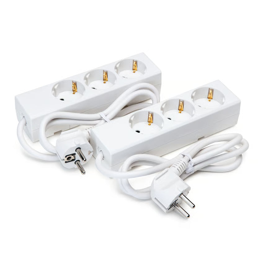 Luxorparts Stikdåse 3-vejs 1 m, Hvid, 2-pak
