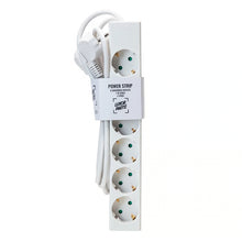 Luxorparts stikdåse med 6 stik, hvid, 1 meter ledning, seks jordforbundne stik, POWER STRIP-mærkat.