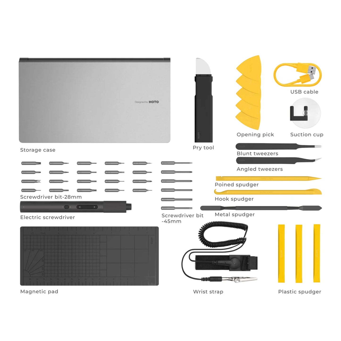 HOTO Precision Screwdriver Kit Pro, elektrisk mejselsæt, 48 dele