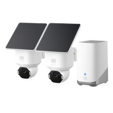 Eufy SoloCam E42 4K hvidt solcelledrevet overvågningskamera, 2-pak med solcellepanel og HomeBase S380 trådløs basestation.