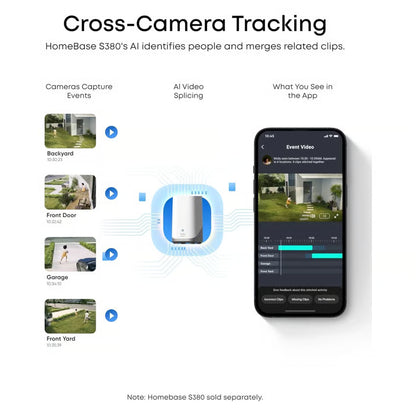 EUFY SoloCam E42 4K-overvågningskamera, 2-pak med HomeBase S380, AI-videosammenligning via app; HomeBase S380 sælges separat.
