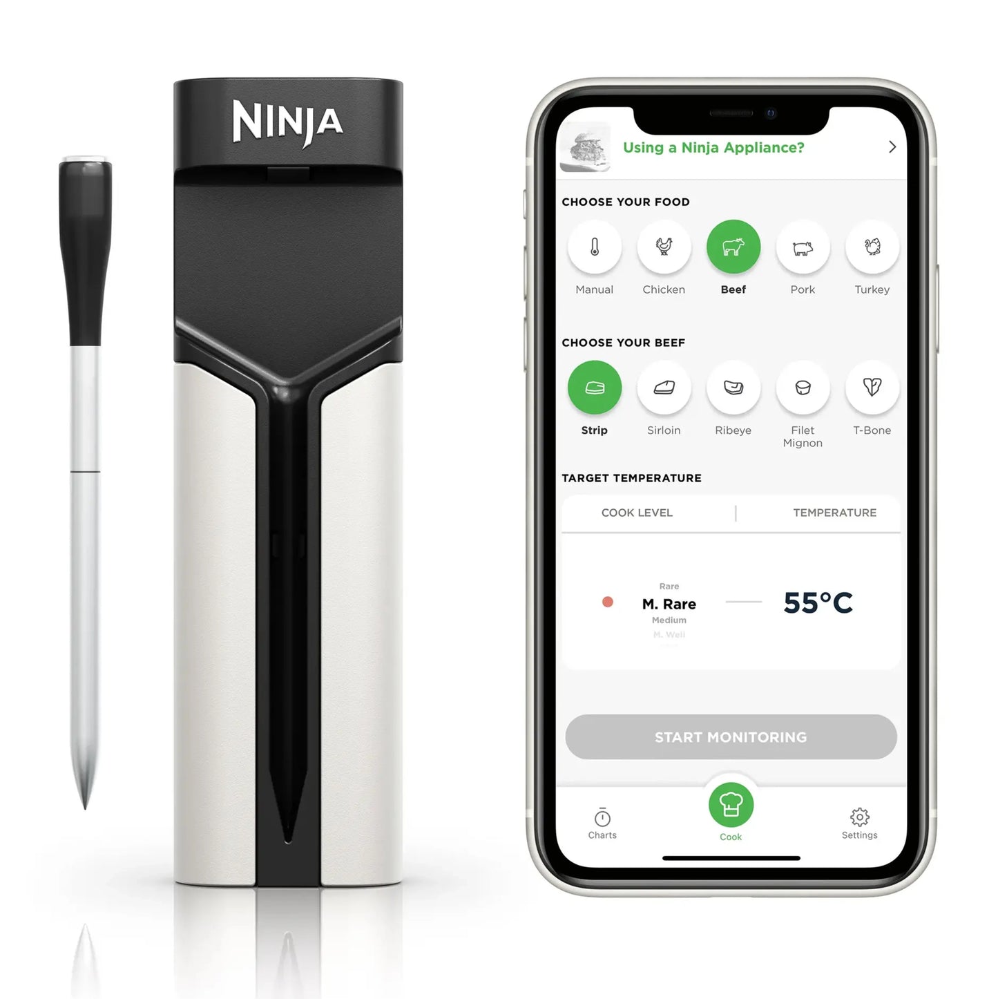 Ninja ProChef trådløst stegetermometer, Sort/sølv