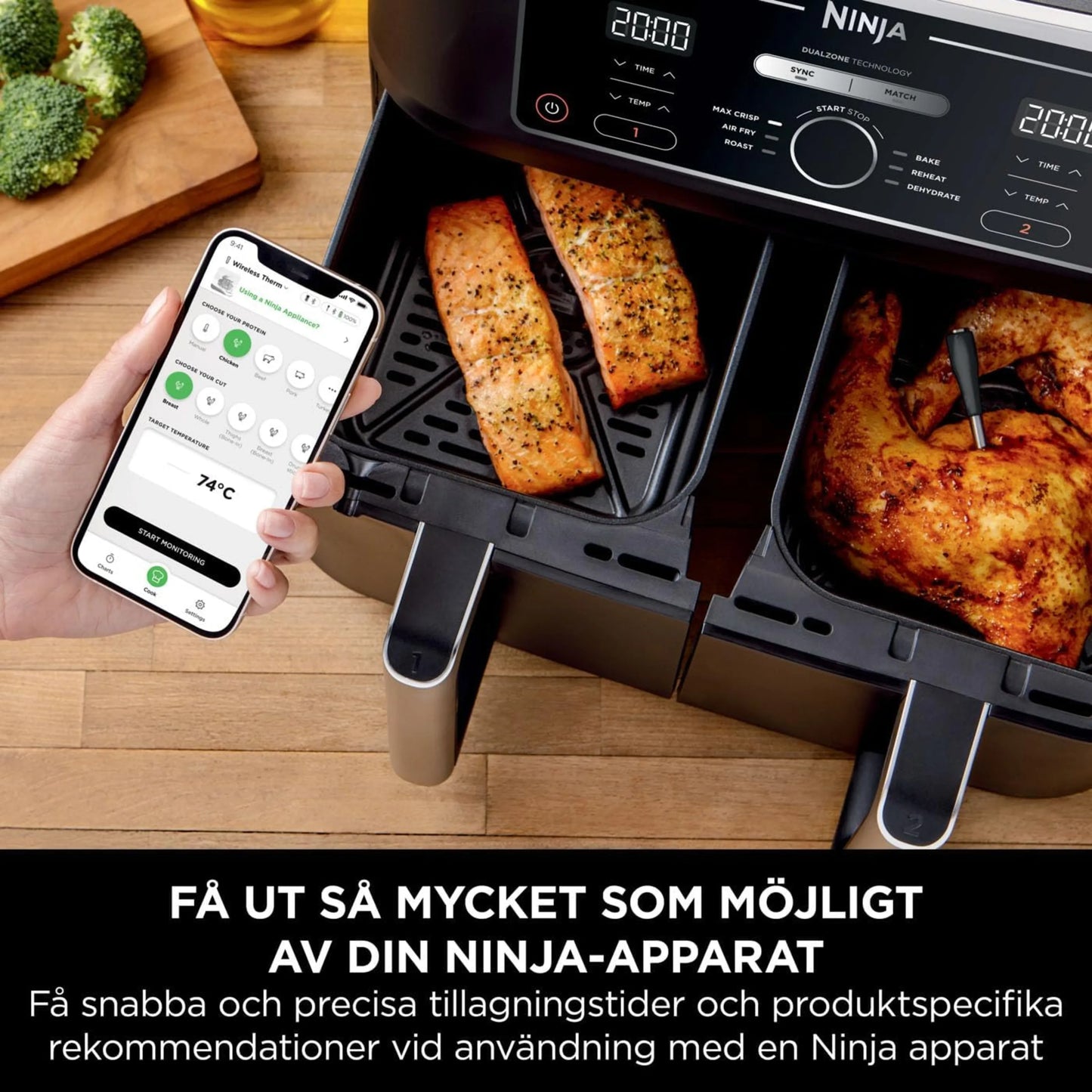 Ninja ProChef trådløst stegetermometer, Sort/sølv