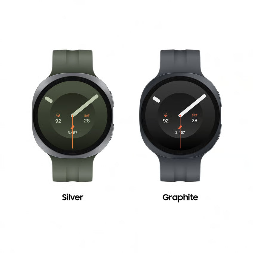 Samsung Galaxy Watch9 44 mm Bluetooth-smartur, 2 stk. i farverne grafit og olivengrøn med silikonrem.